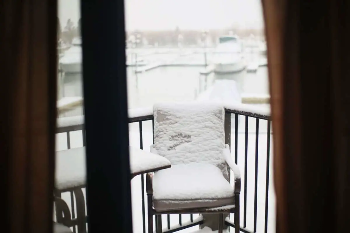 snow covered balcony
